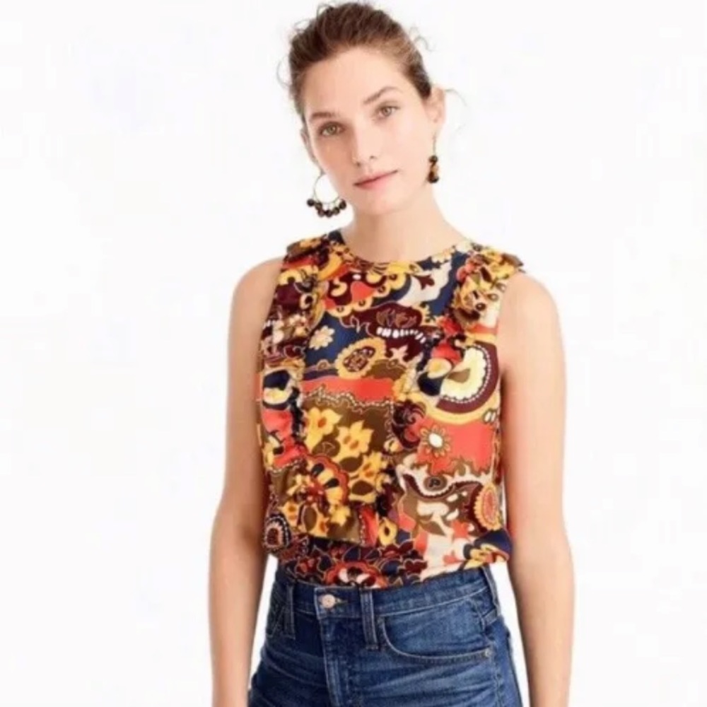 J. Crew San REMO Tank Top Retro Darwin Camisole Blouse Silk Shirt - 8
